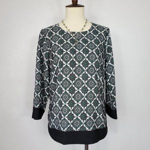 LOFT Factory Lightweight Green Black Medallion Print Top Blouse Size XSP
